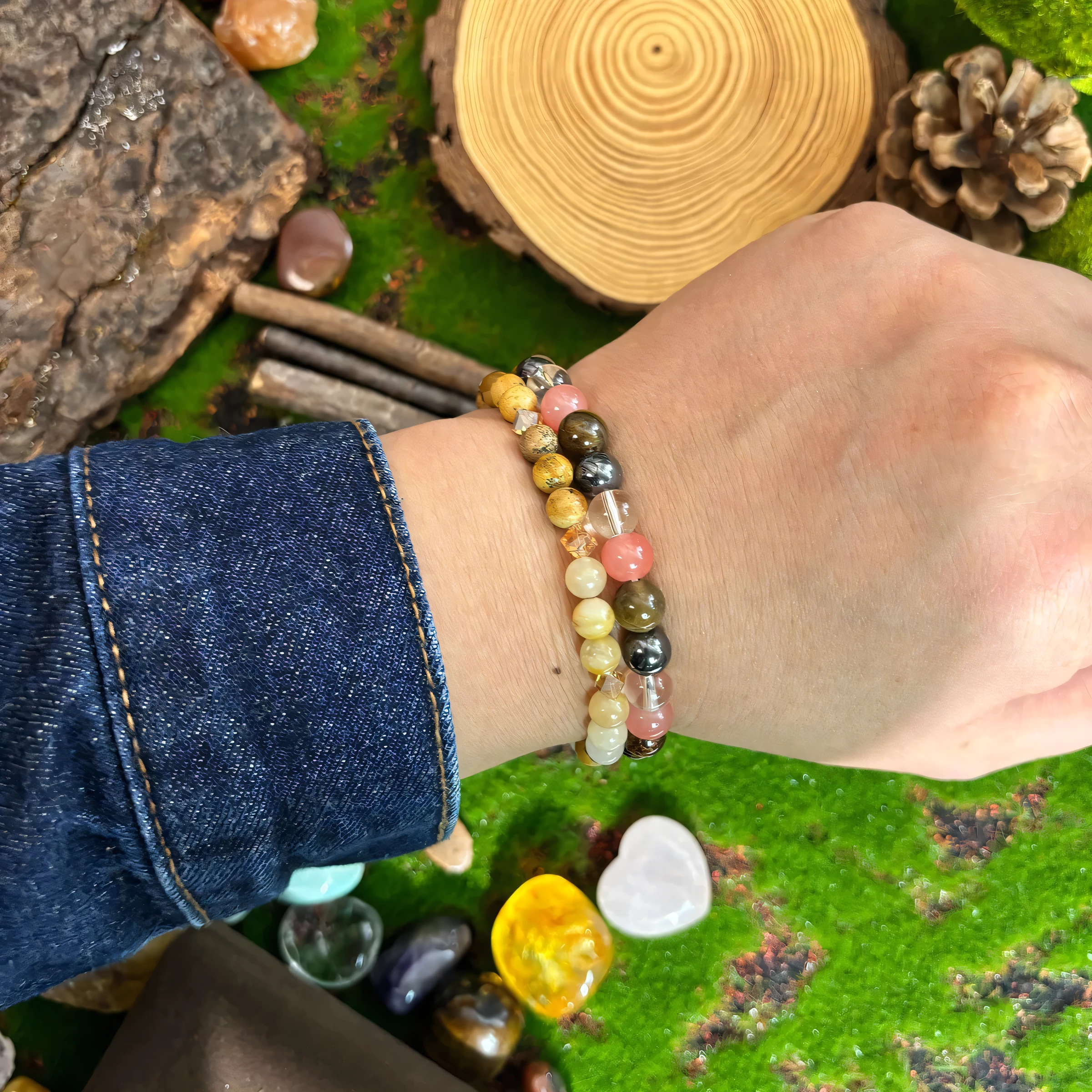 Armband med Citrin, Gul jade och Bildjaspis – Energi