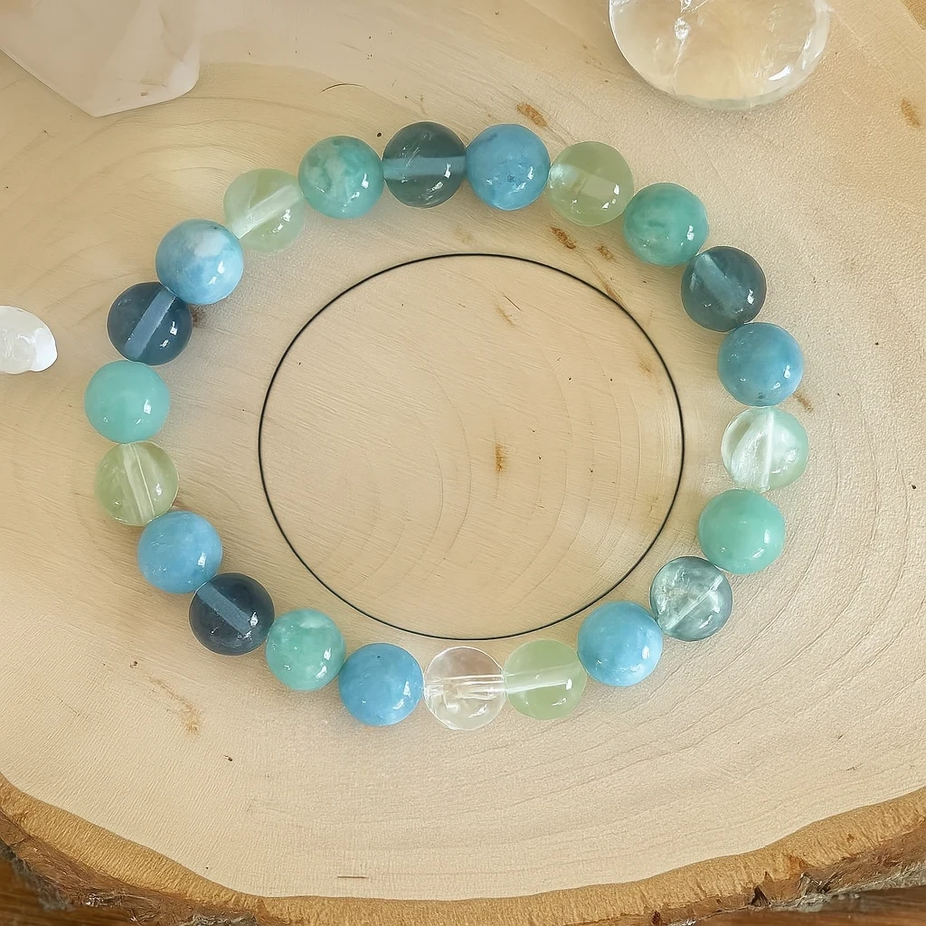Armband med Fluorit, Akvamarin och Amazonit – Energi