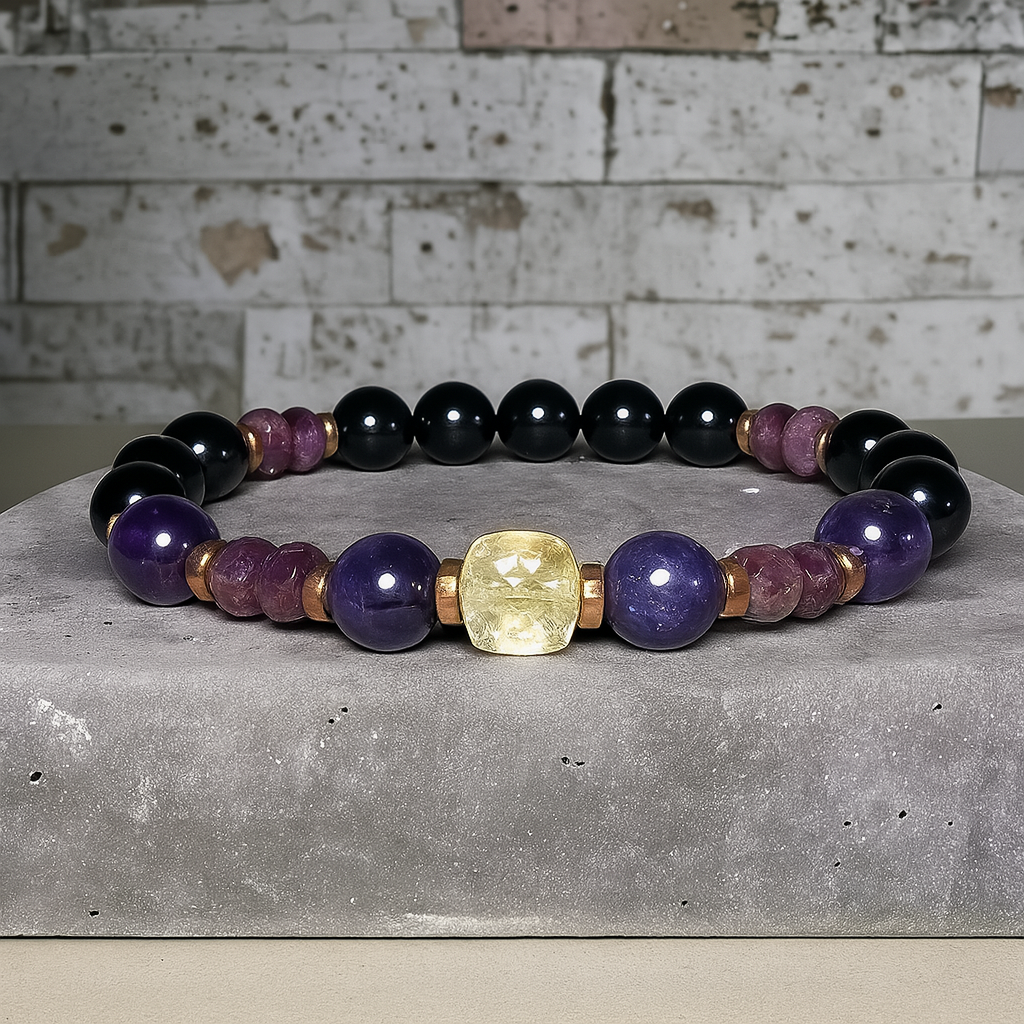 Armband med Citrin, Ametist och Turmalin – Energi