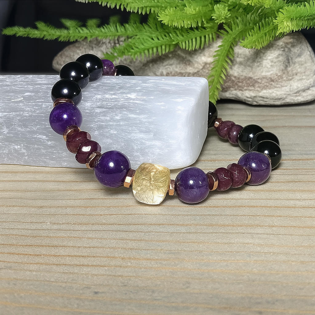 Armband med Citrin, Ametist och Turmalin – Energi