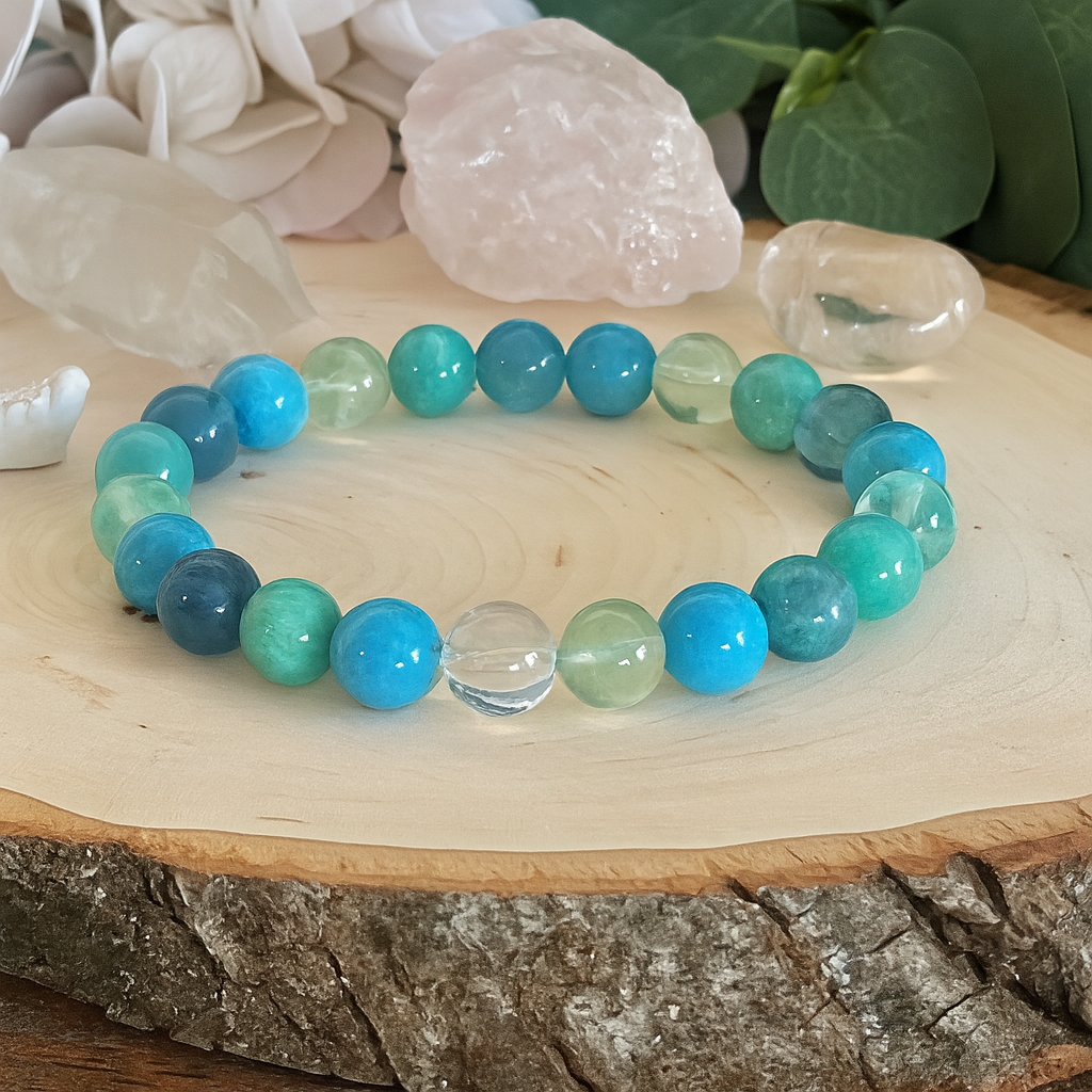Armband med Fluorit, Akvamarin och Amazonit – Energi