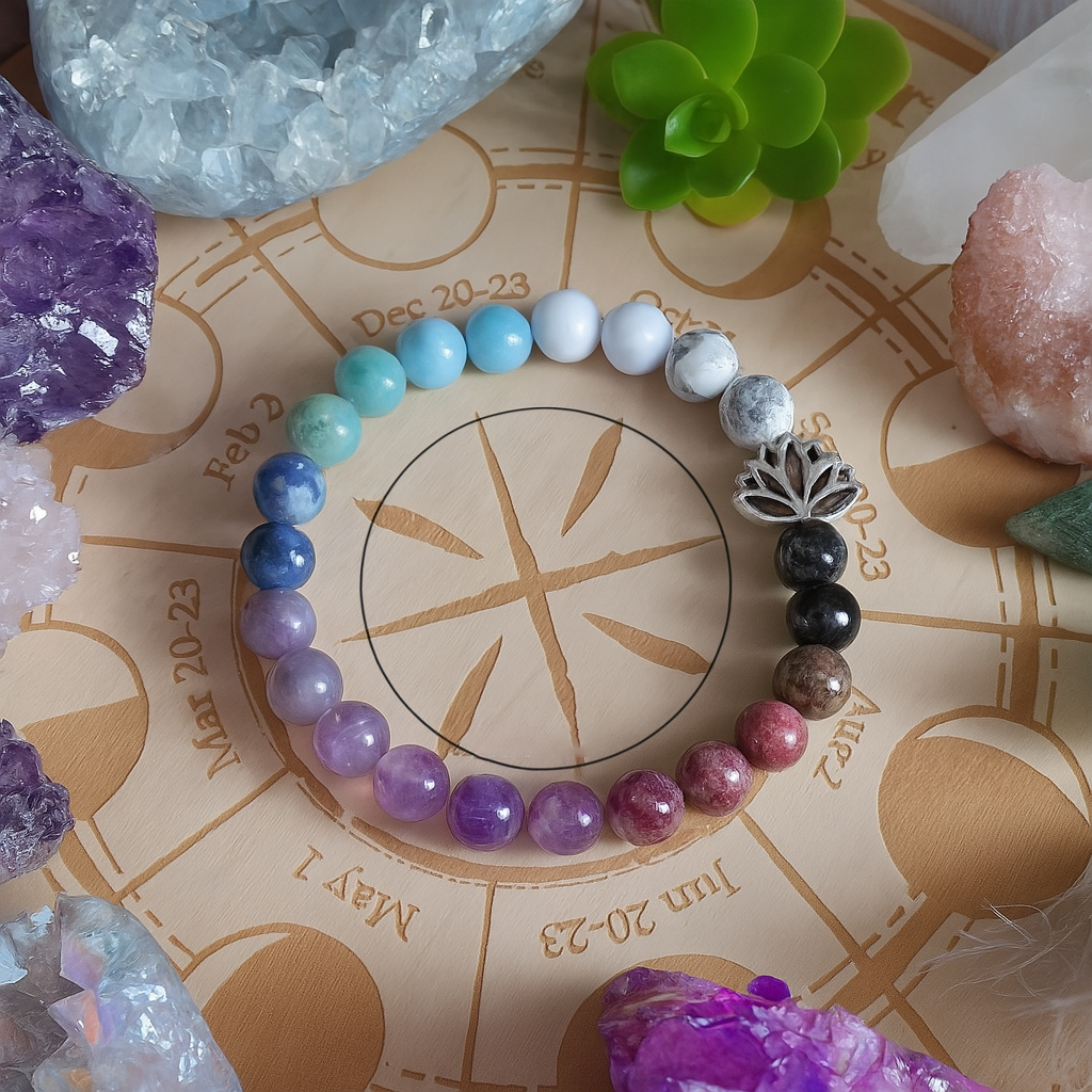 Armband med Ametist, Lepidolit och Howlit – Energi