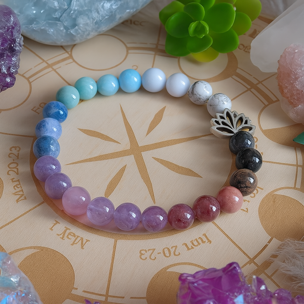 Armband med Ametist, Lepidolit och Howlit – Energi